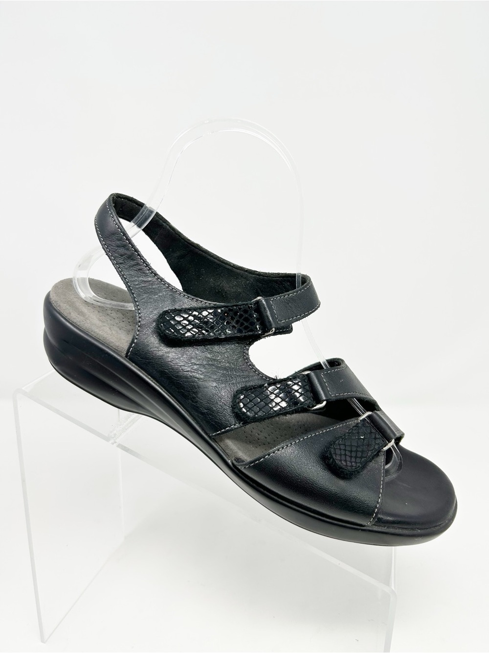 SAS Shoes Tabby Tripad Slingback Sandals Womens Black Wedge Comfort Hook 8 Wide